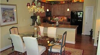 View of the dining room and kitchen from the LR