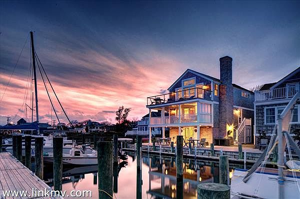 Ferry House lit at night