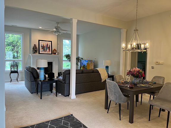 Living room and attached dining area