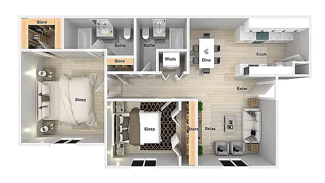 Floor plan 2 Bedroom 2 Bathroom