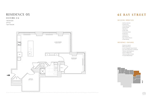 Floor plan 1 BR 1 BA w/ Office Res 05: FL 3 - 6