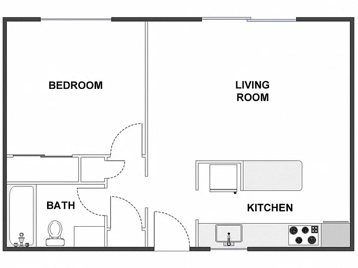 Floor plan 1 Bed / 1 Bath: Type B