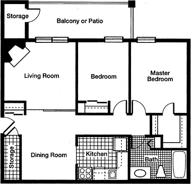 Floor plan 2 Bedroom 2 Bed 1 Bath
