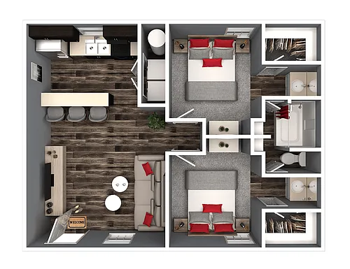 Floor plan 2 BR | 1 BA Flat