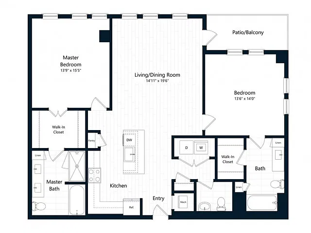 Floor plan Two Bedroom Two Bath (1354 SF)