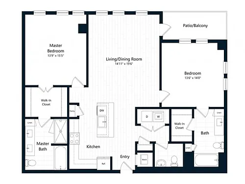 Floor plan Two Bedroom Two Bath (1354 SF)