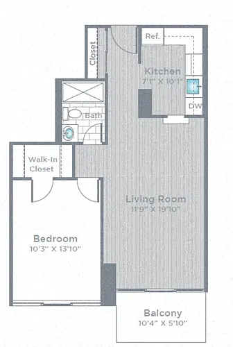 Floor plan 1 Bed 1 Bath _670A