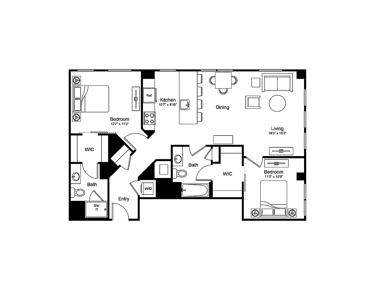 Floor plan 2 Bed/2 Bath PH-B7
