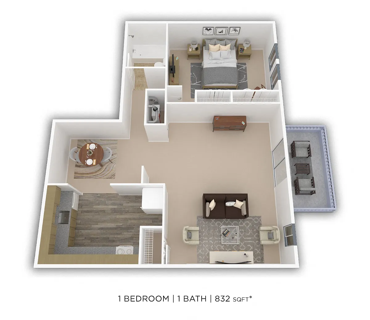 Floor plan One Bedroom - 832 sqft