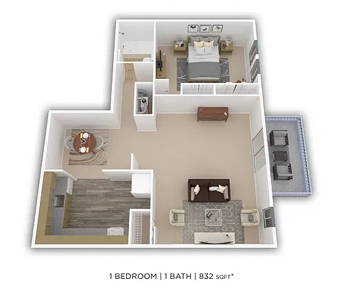 Floor plan One Bedroom - 832 sqft