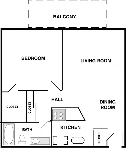 Floor plan 1 bedroom, 1 bath