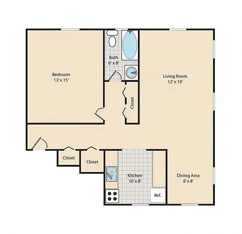 Floor plan 1 Bed / 1 Bath A3