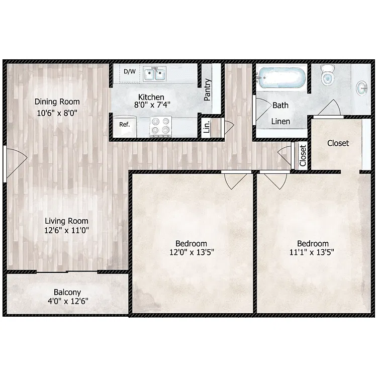 Floor plan 2 Bed 1 Bath