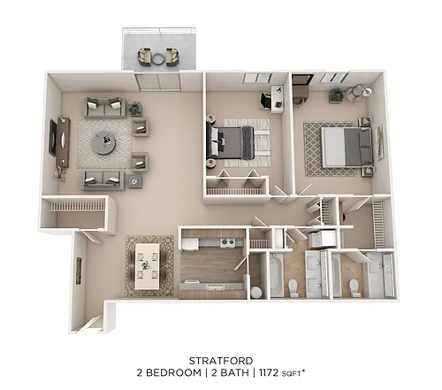 Floor plan Stratford 2Bed 2Bath 1172sqft