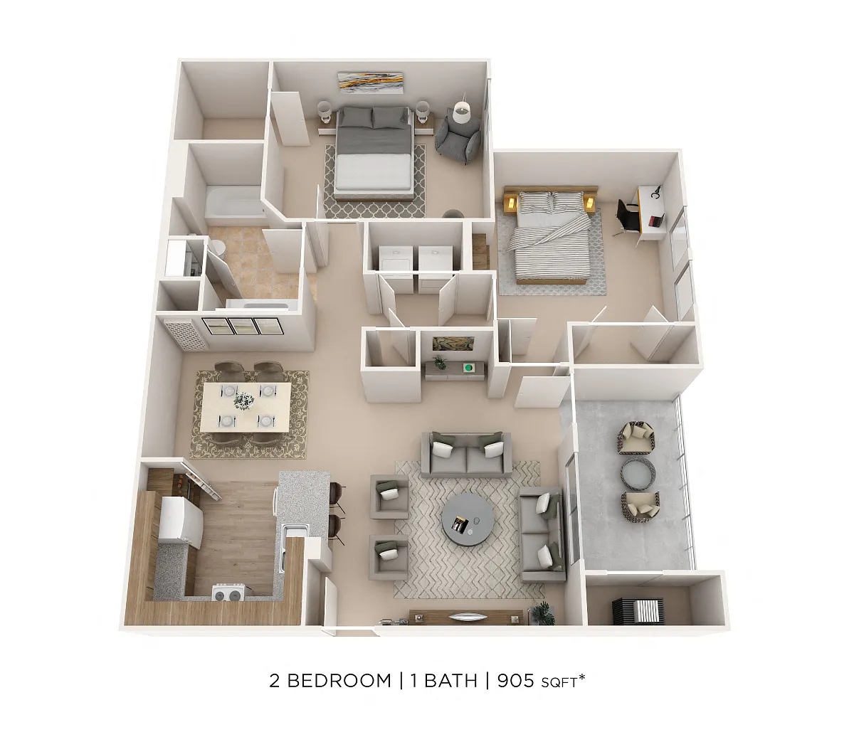 Floor plan Two Bedroom-905 sqft