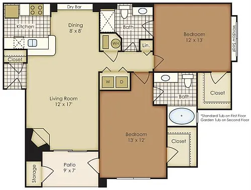 Floor plan Two Bedroom 4B2A