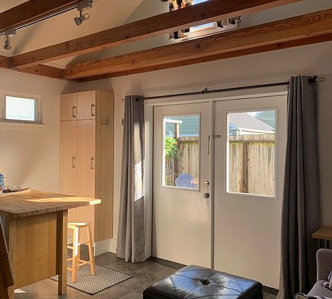 Double doors open to the private patio.