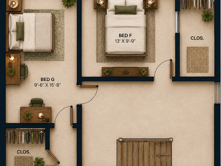Second upper floor with 2 bedrooms and a small, secondary, living room space.