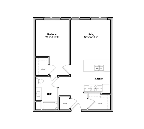 Floor plan 1 Bedroom 1 Bath Layout 1