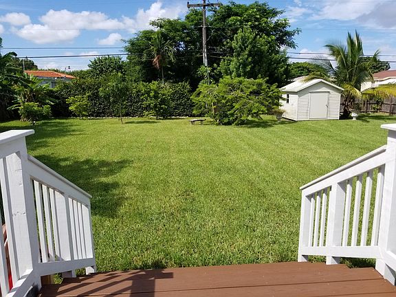 Huge yard, with storage shed and fruit trees