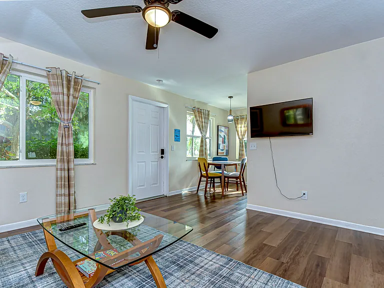 A 40" smart tv is provided in the living room