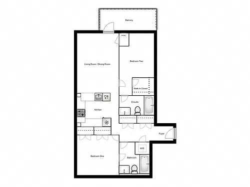 Floor plan 2 Bed Den 2 Bath (Sunflower B)
