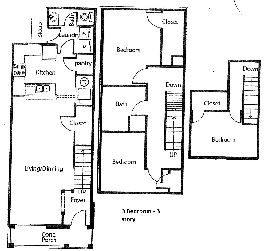 Floor plan 3 Bedroom 3 Story Townhome