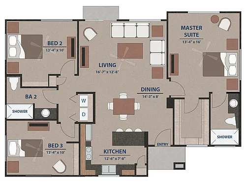 Floor plan Three Bedroom Two Bedroom