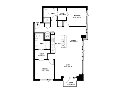 Floor plan 2 Bed/2 Bath - B
