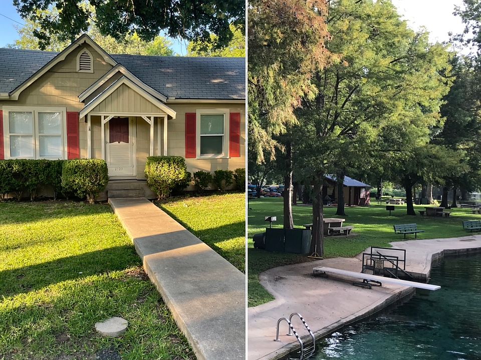 Street view of house and private island on the Comal Springs