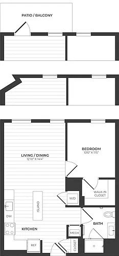 Floor plan 1 Bed/1 Bath-A3-Center