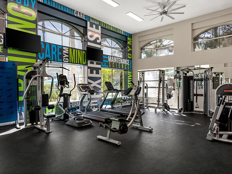 Stay active with a fully equipped fitness center right at home.