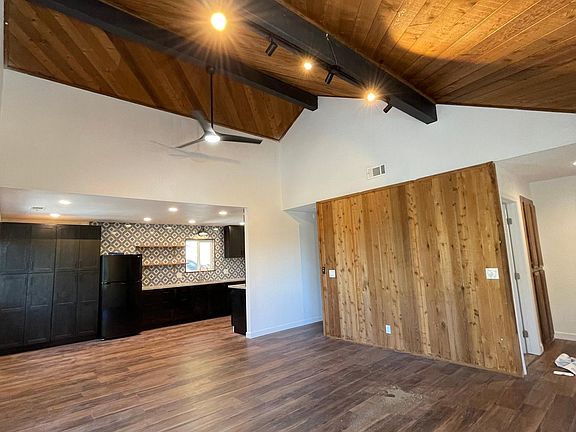 Beautiful pitched ceiling in living room.