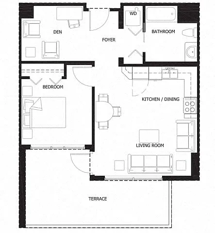 Floor plan 1V Den w Terrace Renovation 3