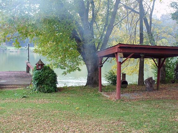 Covered picnic area on river's edge