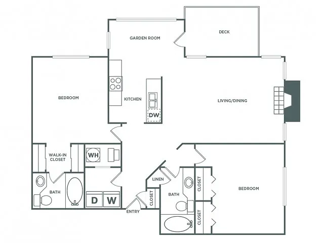 Floor plan Two Bedroom Two Bath (1300 SF)