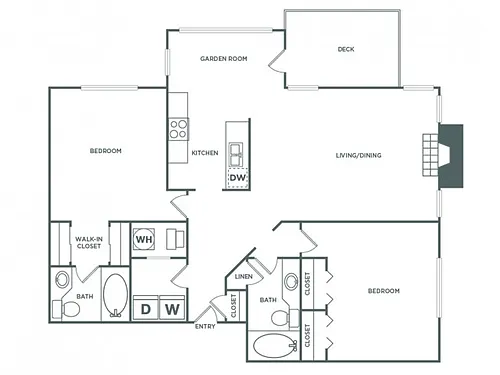 Floor plan Two Bedroom Two Bath (1300 SF)