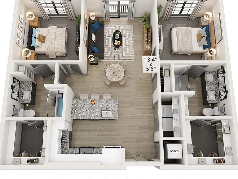 Experience contemporary living with this elegant two-bedroom apartment layout. Experience contemporary living with this elegant two-bedroom apartment layout.