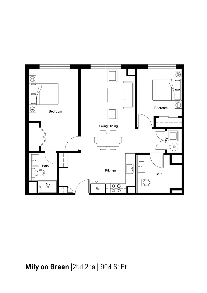 Floor plan 2B2B-H 904sf