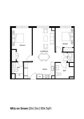 Floor plan 2B2B-H 904sf