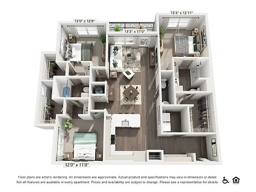 Floor plan Three-Bedroom Apartment (C4)