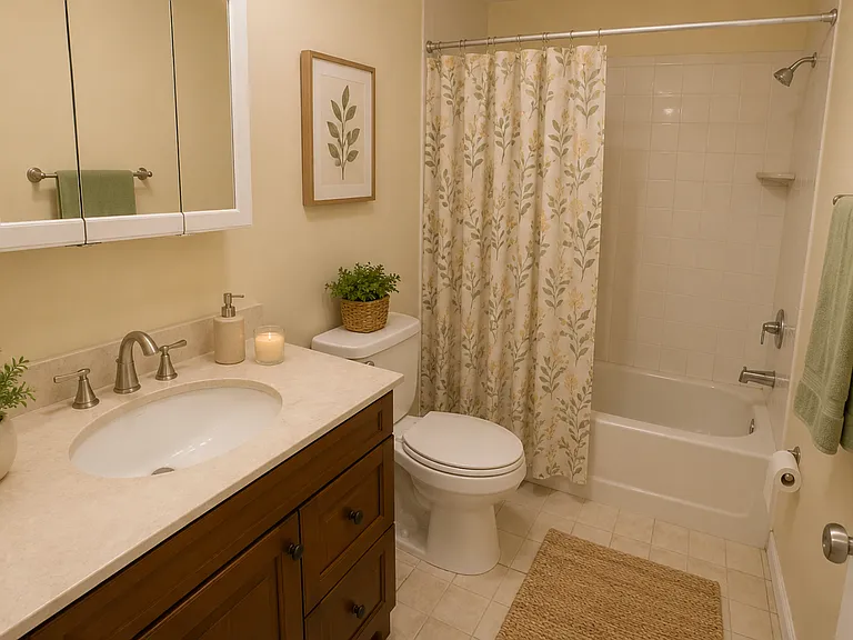 Lower level full bathroom with tub and shower
