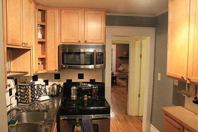 Kitchen looking into dining and living room.