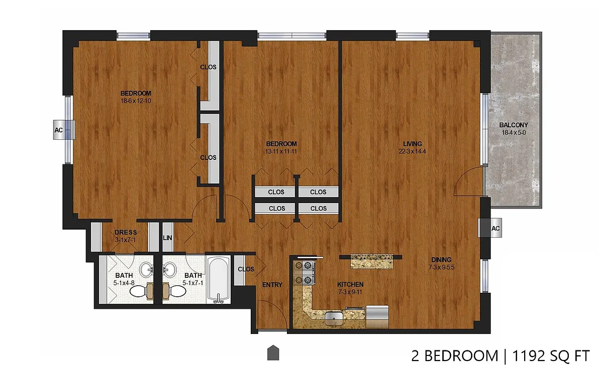 Floor plan The Shores - Two Bedroom (D)