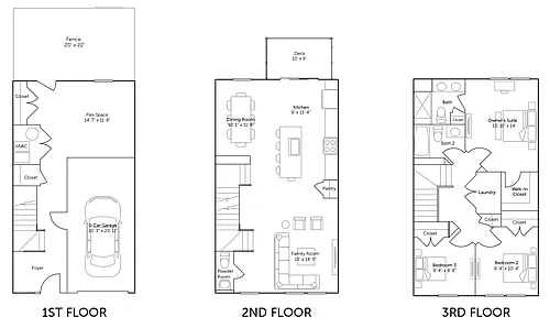Floor plan Tydings 1 Car Front - 3 Bed / 2.5 Bath TH
