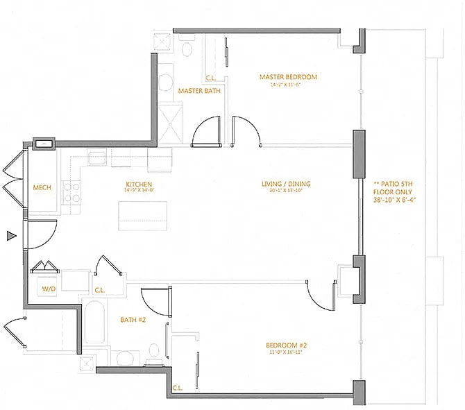 Floor plan 2 Bed/2 Bath-E