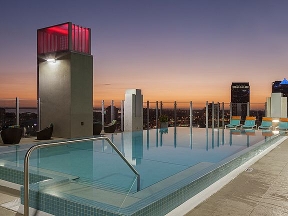 Rooftop Pool Deck at Dusk