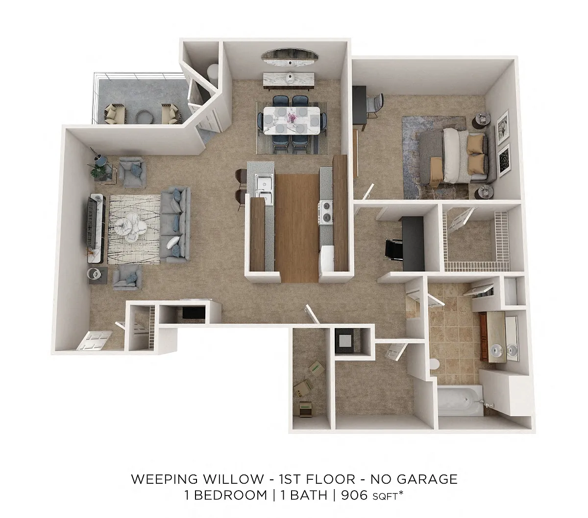Floor plan One Bedroom - 906 sqft