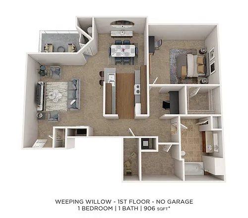 Floor plan One Bedroom - 906 sqft