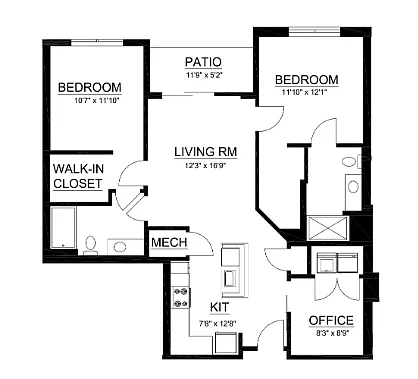 Floor plan B3 - 2 Bed 2 Bath Den